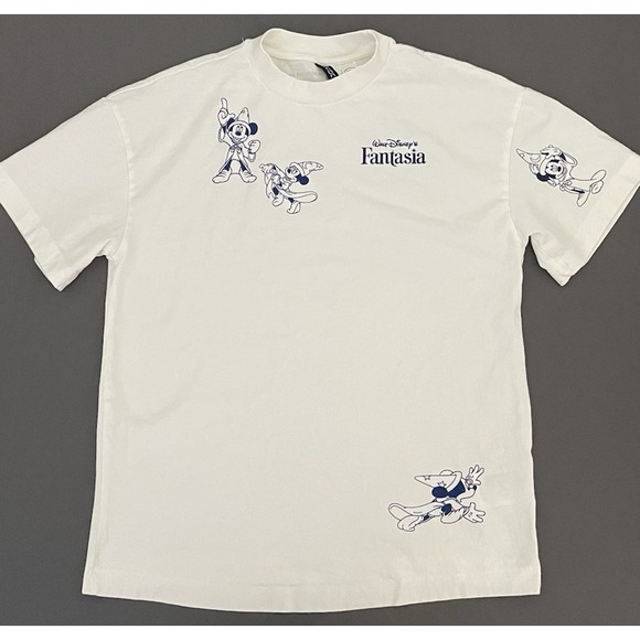 Disney Fantasia Mickey Mouse Graphic Womens XS White T-Shirt H&M Divided - Picture 3 of 12